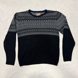 Vintage Roebuck & Co Men Medium Long Sleeve Sweater Fisherman’s Fair Isle Black
